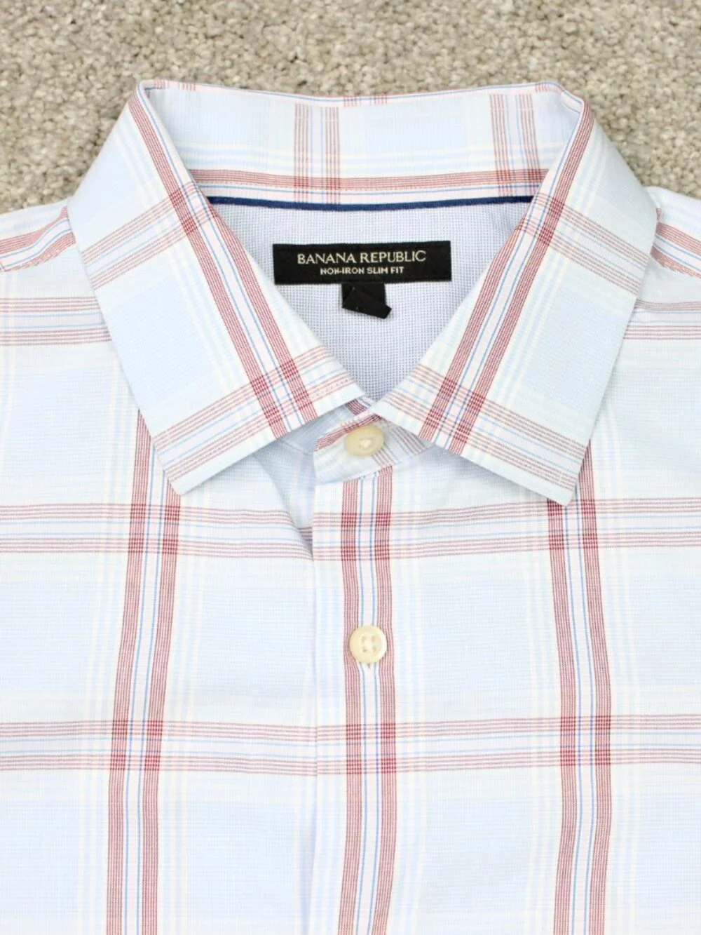 Banana Republic Shirt Mens Large Blue/Red Non-Iron Slim Fit Cotton Long Sleeve